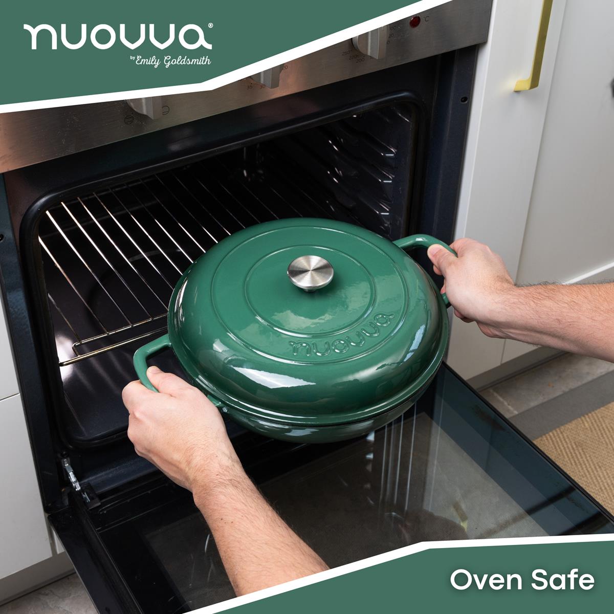 Shallow Cast Iron Casserole Pot With Lid, 5-quart, (32 Cm) | Dark Green