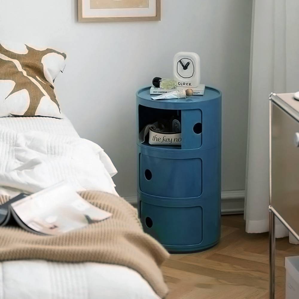 Cylindrical Multi-tiered Plastic Storage Drawer Unit | Blue