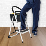 Step Ladder Premium Heavy-duty Steel Folding Step Stool 150kg Capacity | 2 Step | White