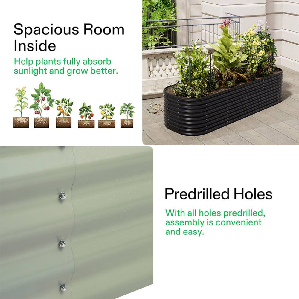 240cm/320cm Large Oval Galvanized Raised Garden Bed Rust-resistant Metal Planter Box | Small | Anthracite