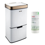 75l Sensor Recycling Bin With Food Caddy & 25 Bin Biodegradable Bags | 75L | White & Copper
