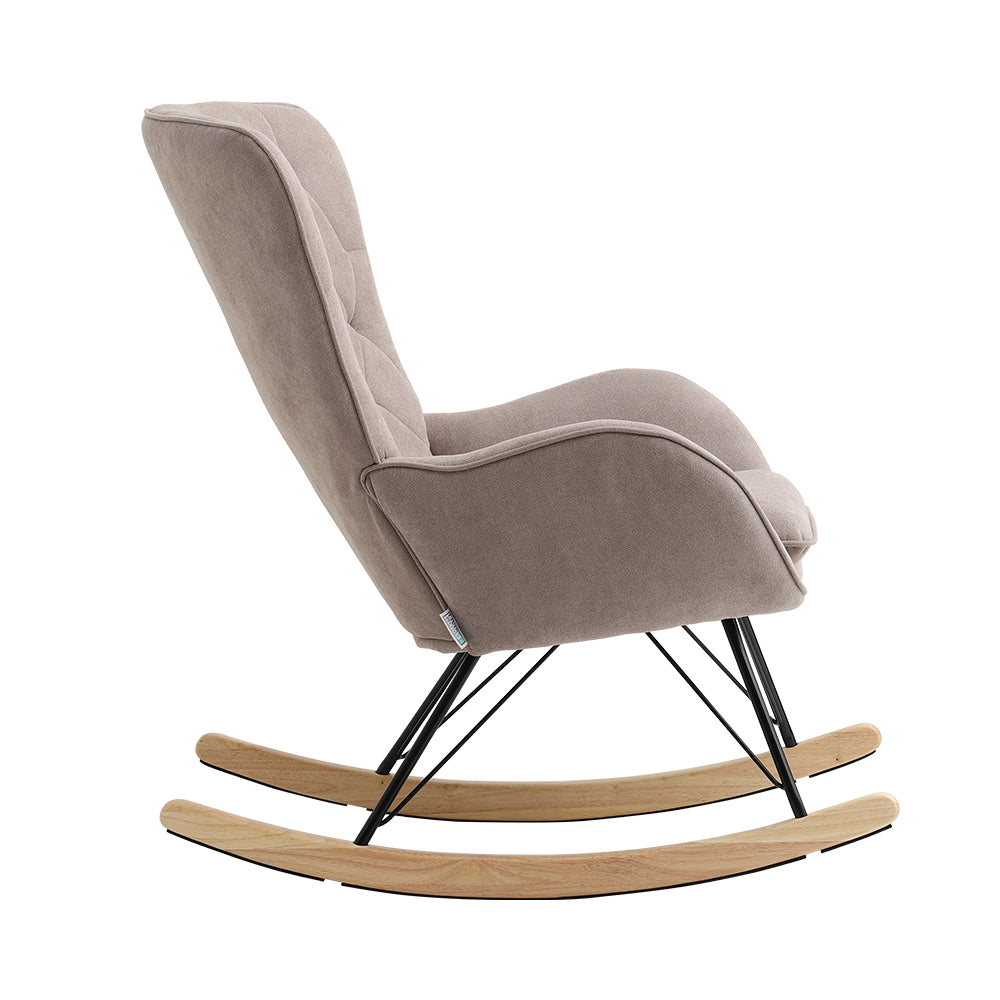 Grey Modern Upholstered Rocking Chair For Living Room Bedroom | One Size | Light Brown