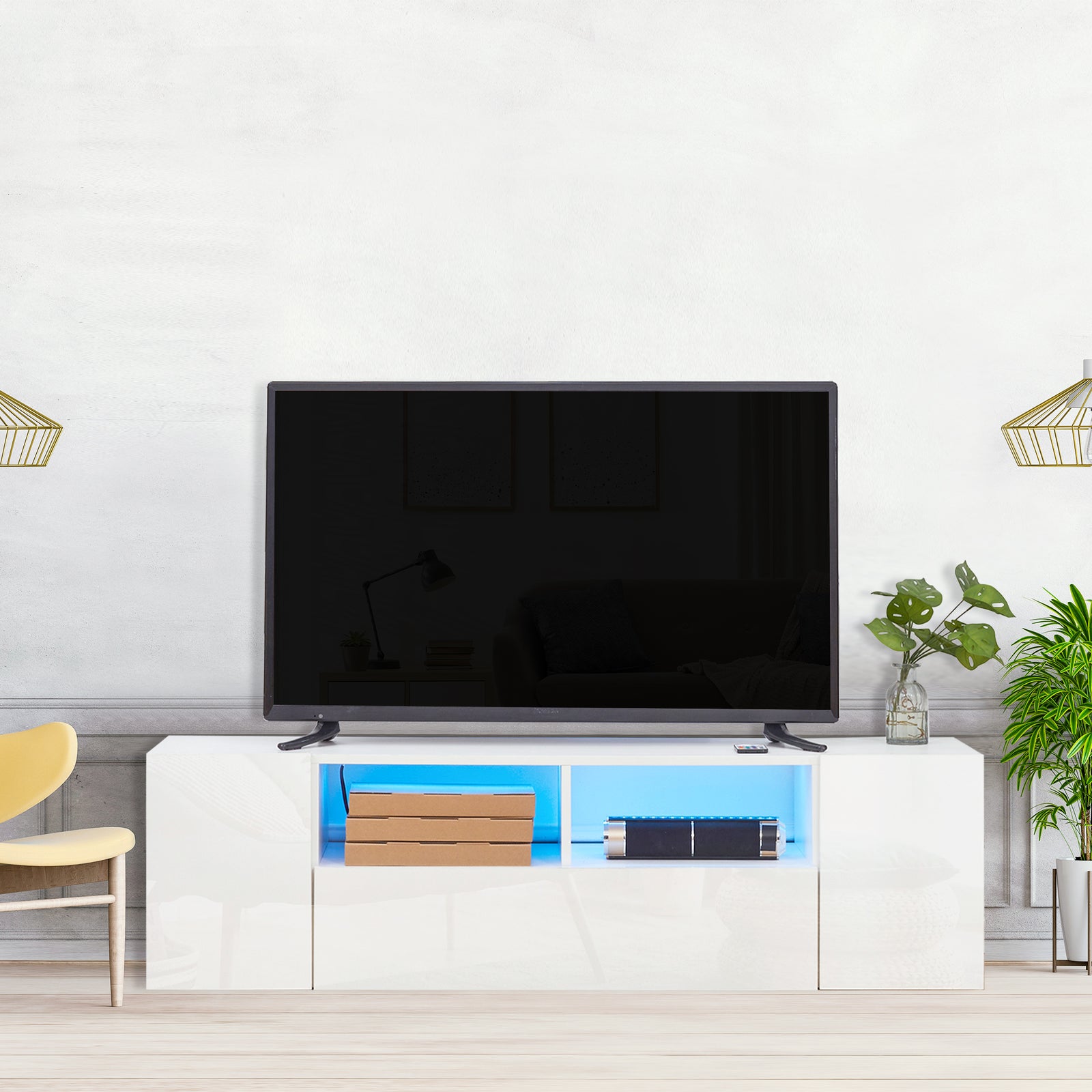 Tv Unit For Tvs Up To 60" With Led Lights | White