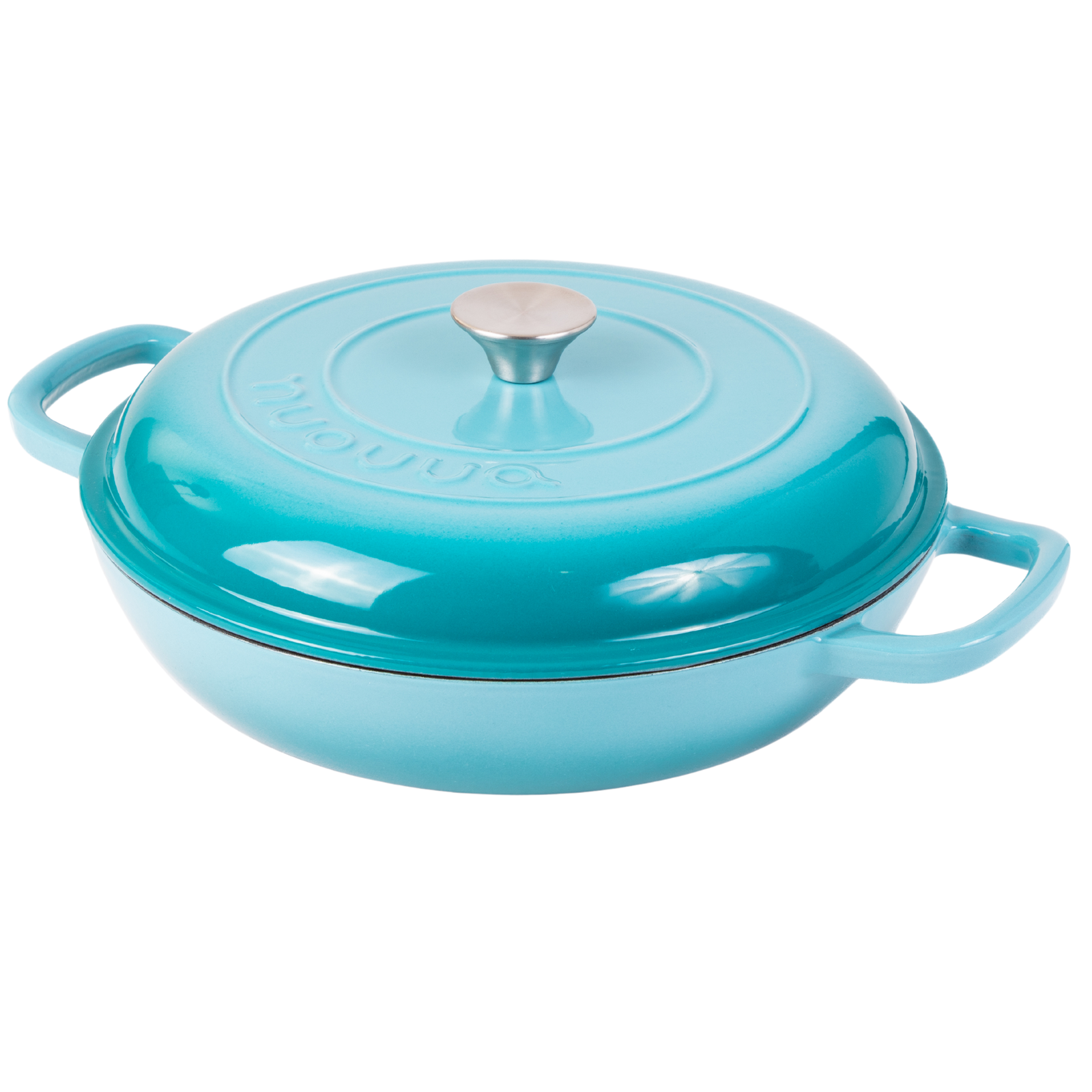 Shallow Cast Iron Casserole Pot With Lid  - 30cm , 3.7-quart | Blue