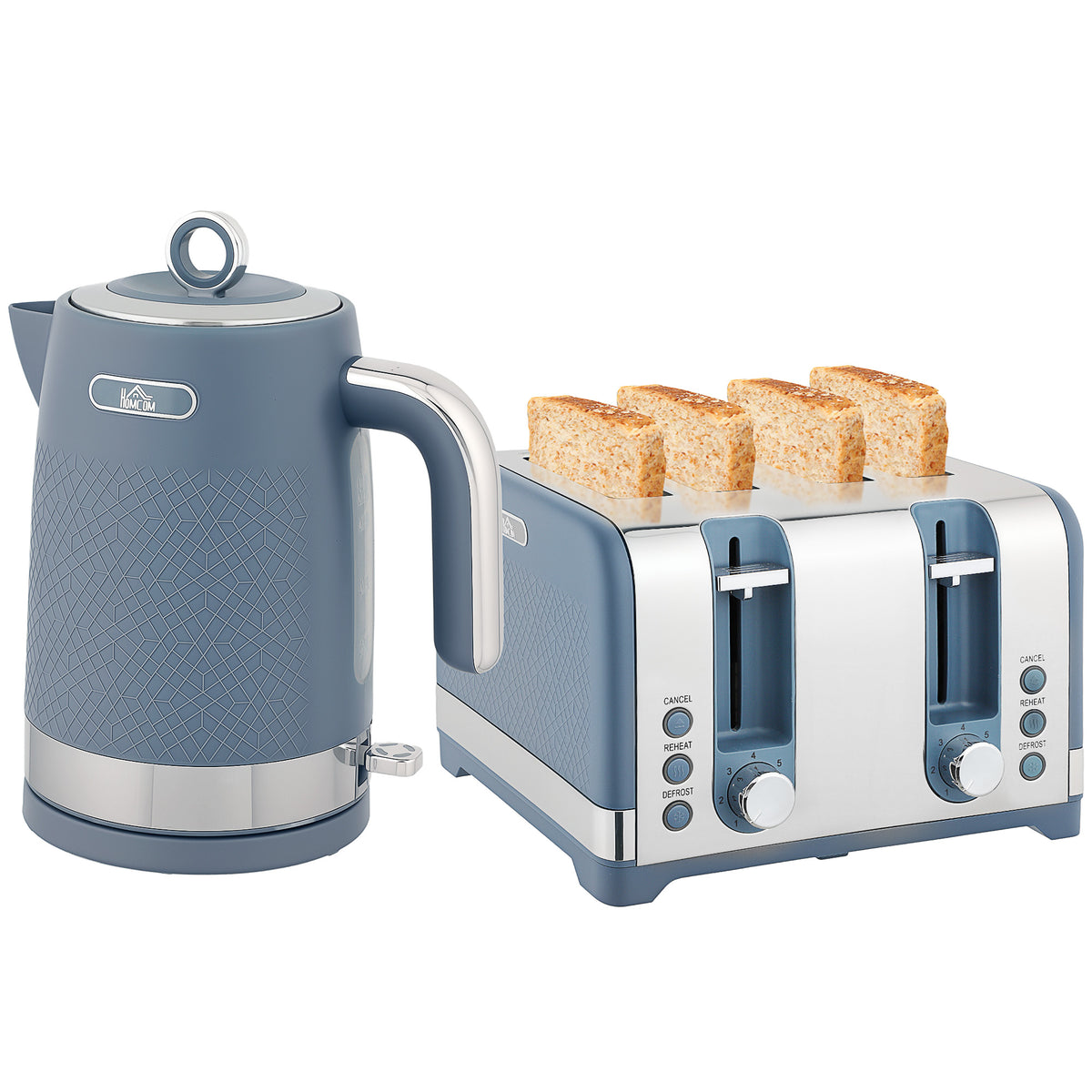Kettle And Toaster Set With 3000w Rapid Boil, 4 Slice Toaster | Blue