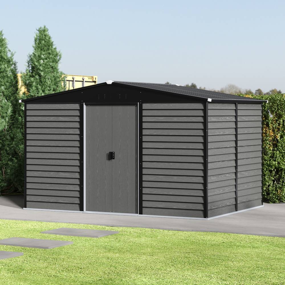 12 X 8ft Metal Storage Shed With Foundation, Double Sliding Doors & Vents, Weatherproof Outdoor Tool Shed For Garden Or Backyard