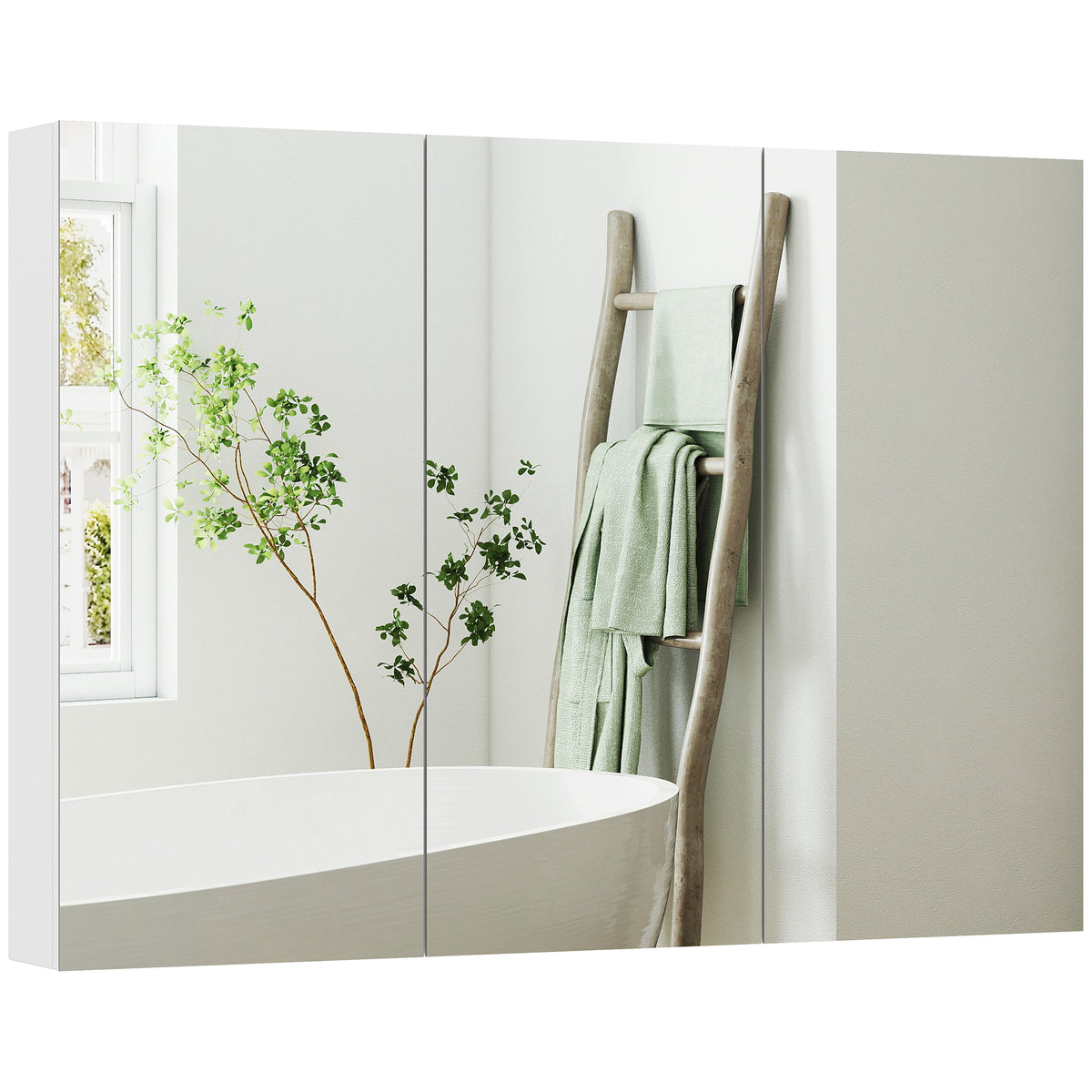HOMCOM Bathroom Mirror Cabinet With 4 Adjustable Shelves, White