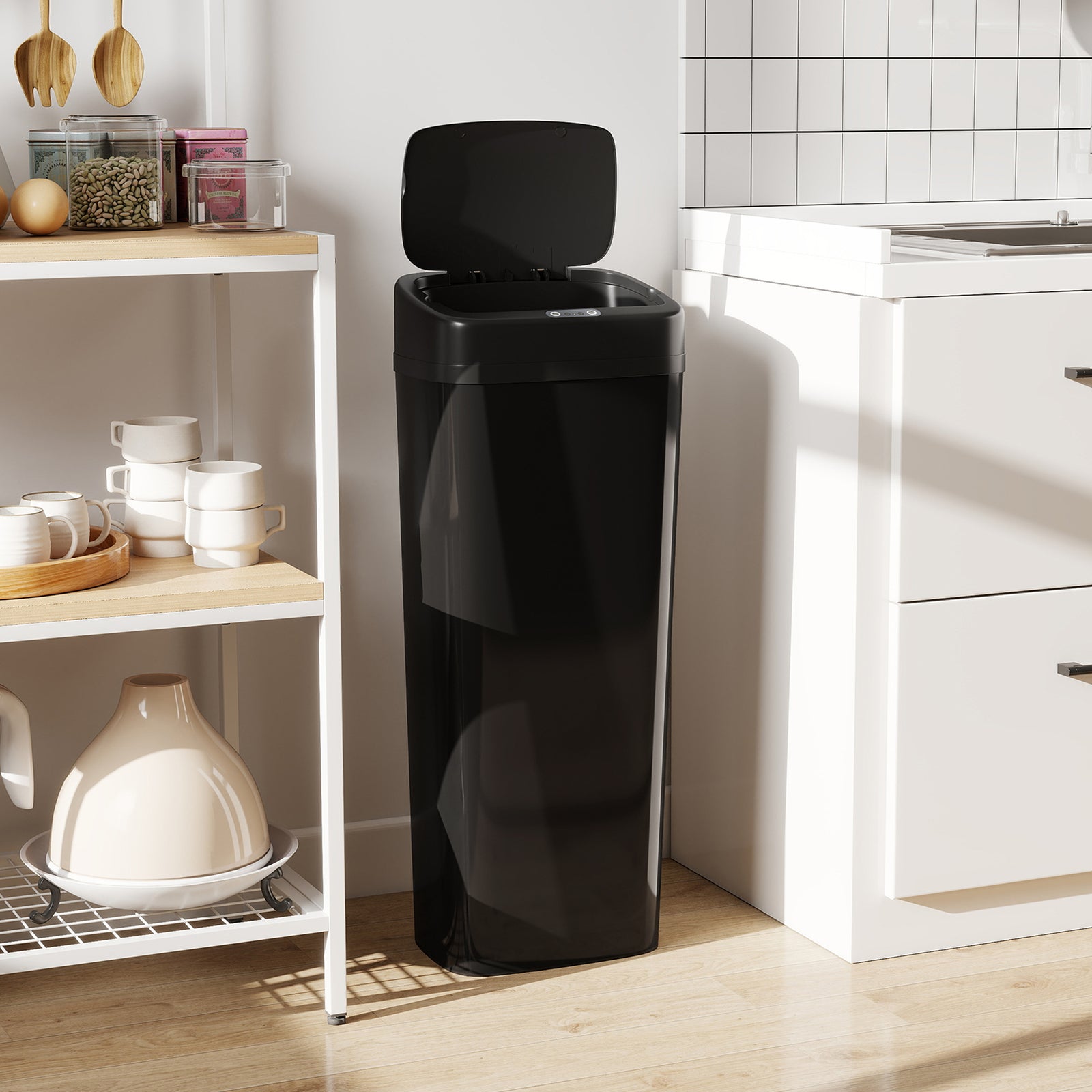 HOMCOM 50l Sensor Bin, Stainless Steel Slim Kitchen Bin, Fingerprint-proof