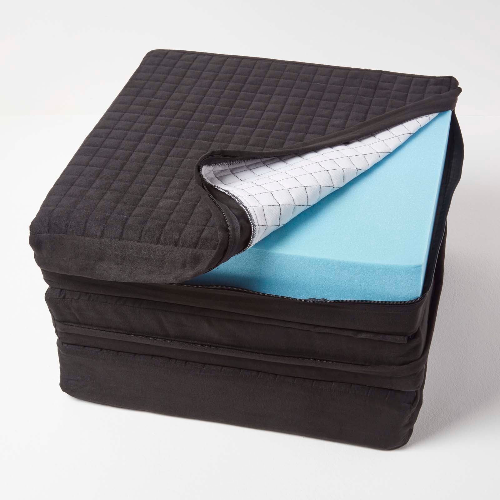 Quilted Polyester 3 Seater Orthopaedic Booster Cushion Cover | 50cm x 150cm | Black