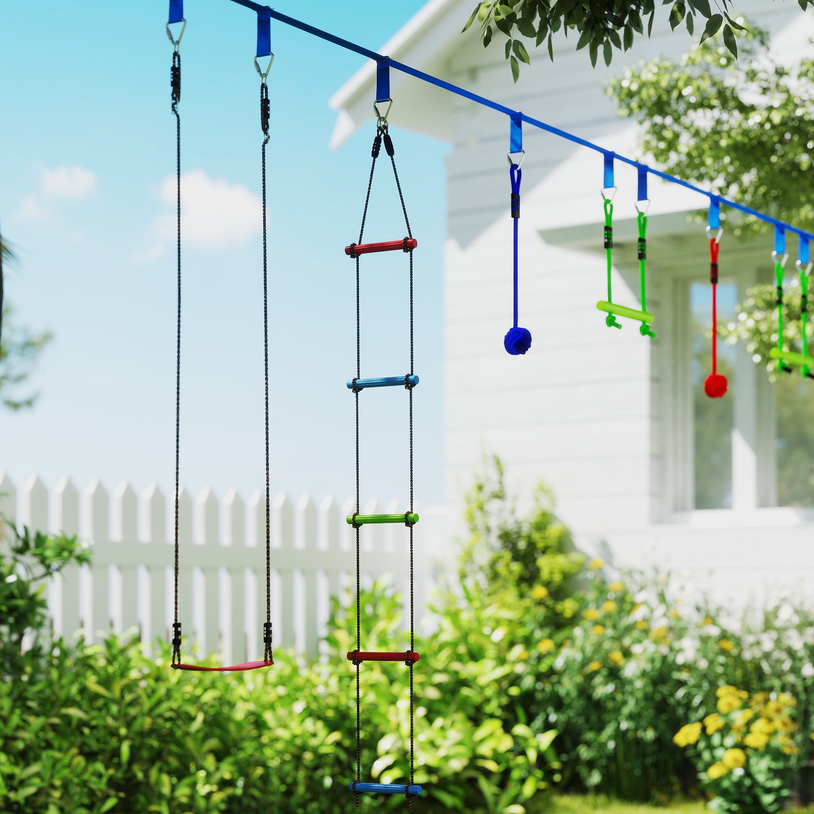 10 Piece Zip Line Kit For Kids, 10m Kids Slackline Kit For Outdoor Garden