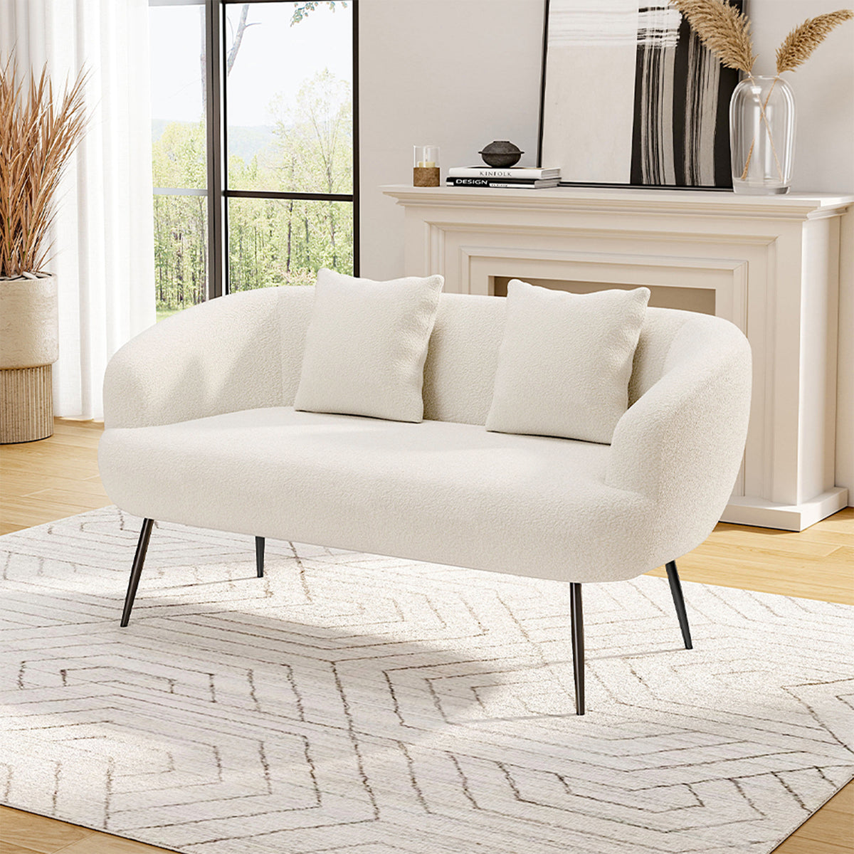 Breeins Modern Teddy Fleece 2-seater Sofa With 2 Scatter Cushions
