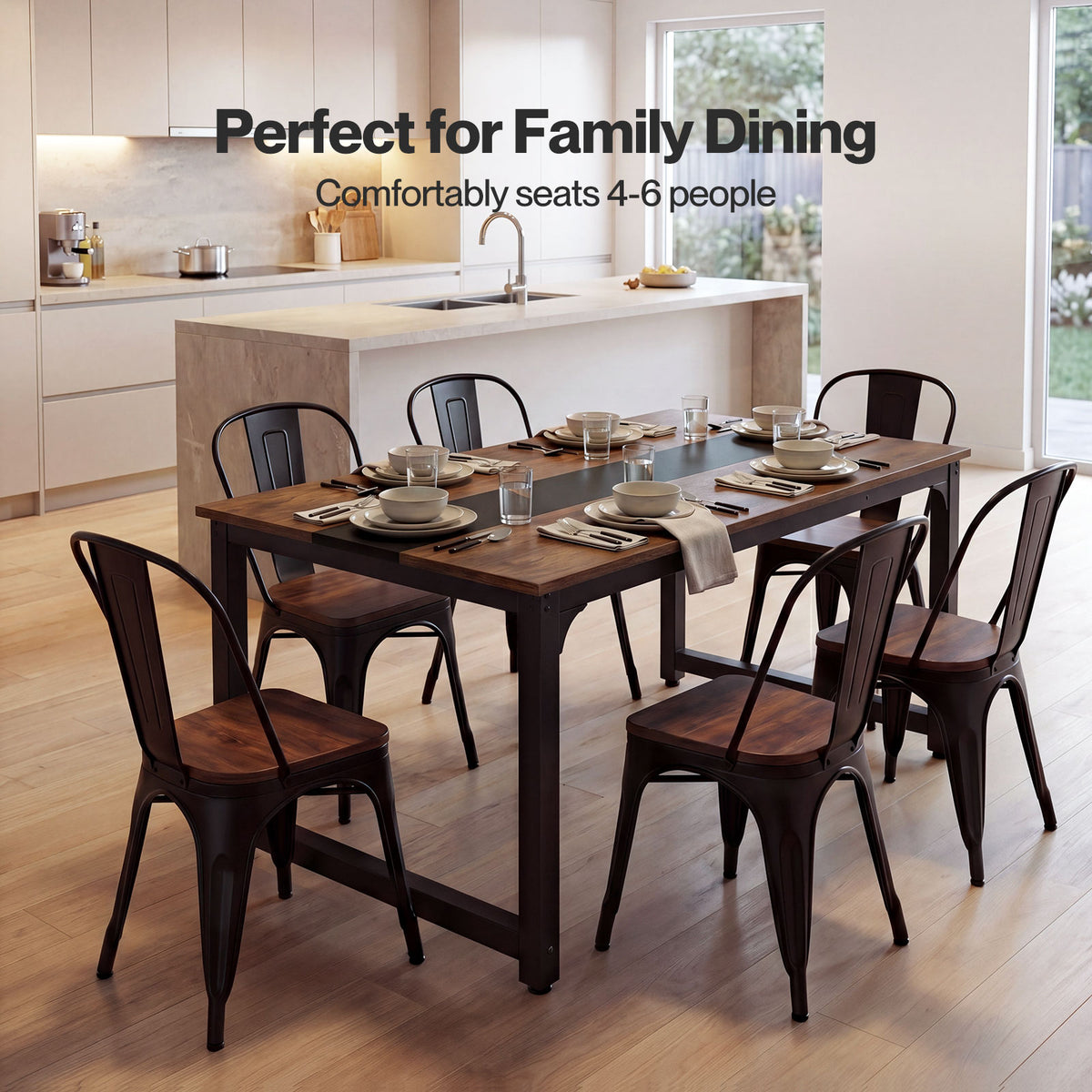 Dining Table 4-6 Seater Retro Kitchen Adjustable Foot For Home Walnut | Brown