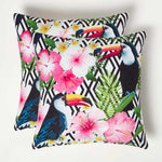 Luxury Outdoor Cushions 2 Set, Waterproof, Soft-touch, Tropical Toucan, For Garden And Indoor