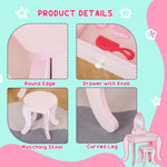 Kids Vanity Table & Stool Girls Dressing Set Make Up Desk With Mirror Pink
