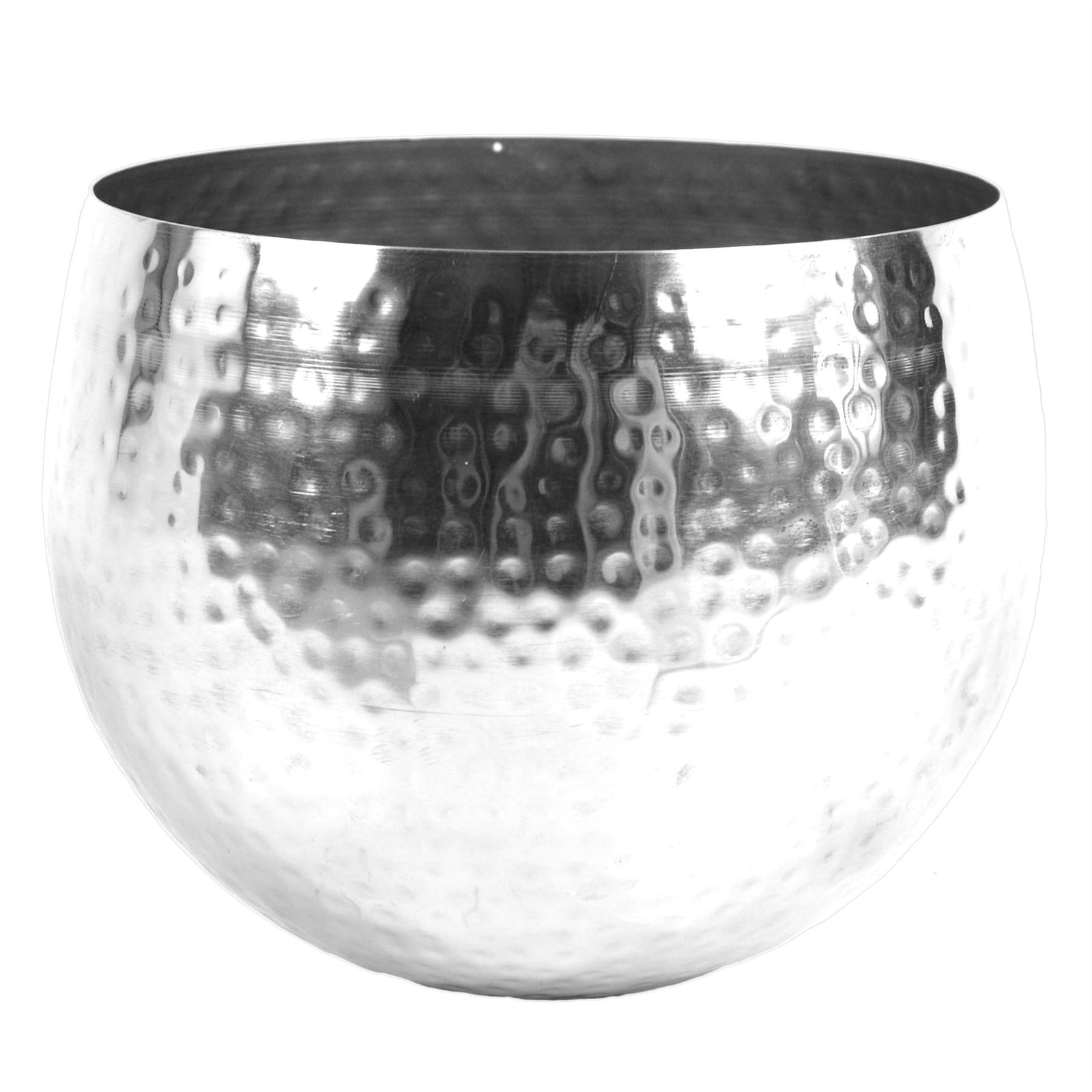 Large Metal Bowl 22 X 18cm Hammered Silver Colour Straight Edge