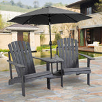 Wooden Double Adirondack Chair W/ Table & Umbrella Hole | Dark Gray