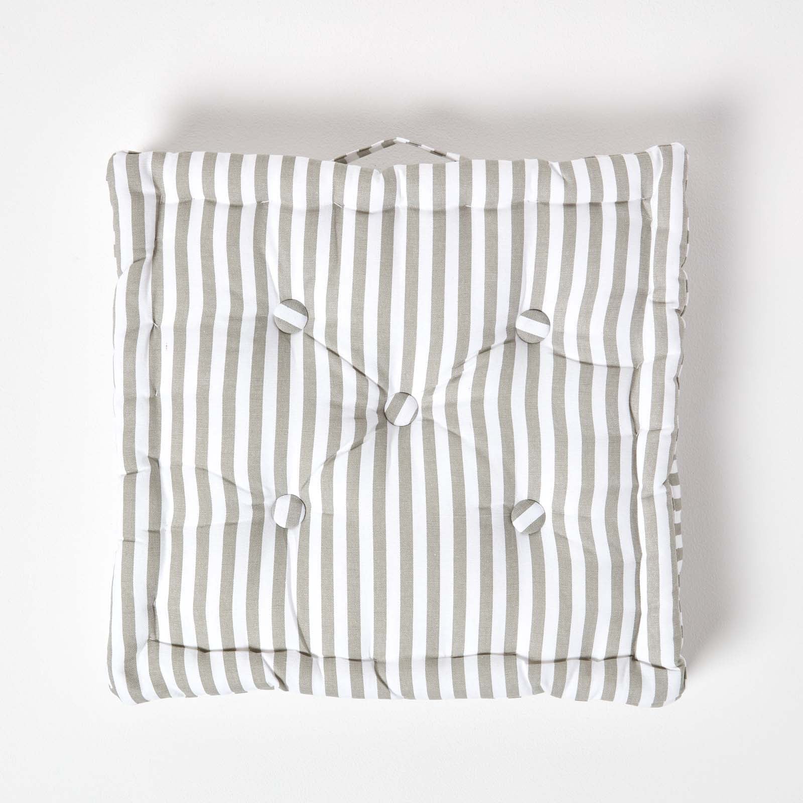 Cotton Thin Striped Floor Cushion | 50cm x 50cm | Light Grey