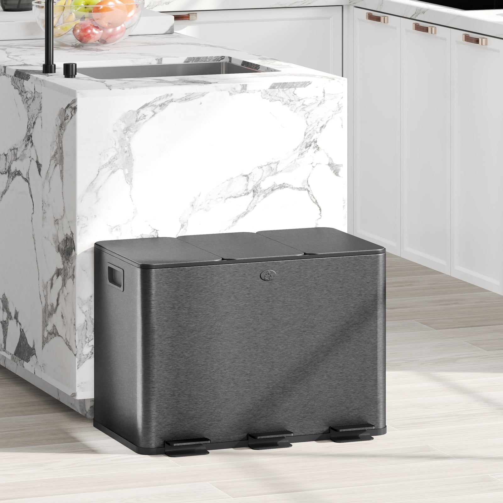 3 X 20l Triple Kitchen Bin Pedal Bin For Recycling And Waste | Black
