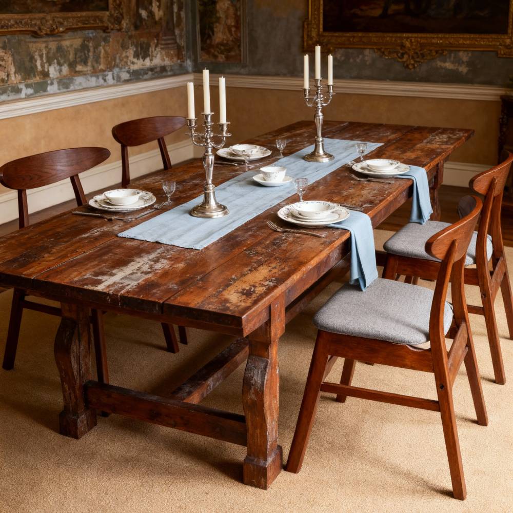 Set Of 2 Wooden Frame Linen Chair For Dining Room