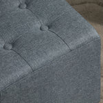 Linen-look Square Ottoman Footstool Button Tufts Wood