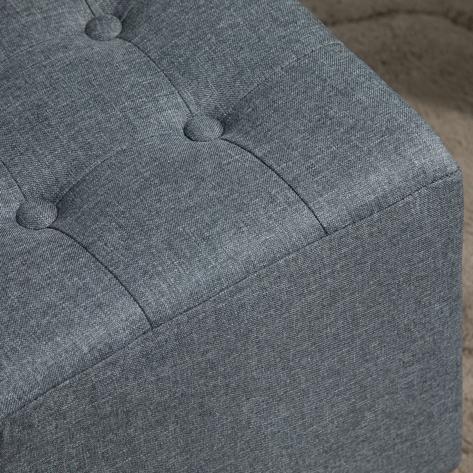 Linen-look Square Ottoman Footstool Button Tufts Wood