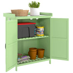Wooden Garden Storage Shed Hinged Roof & Shelf Light Green