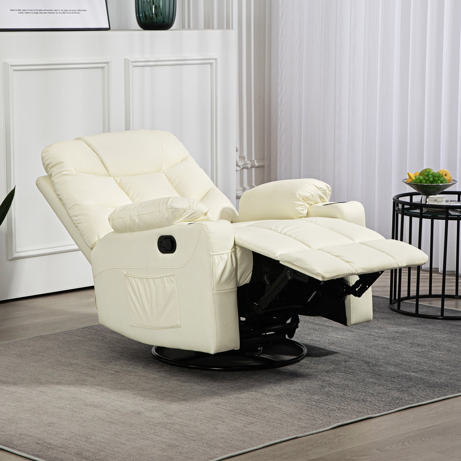 Manual Recliner Chair W/ Footrest Cup Holder | Cream