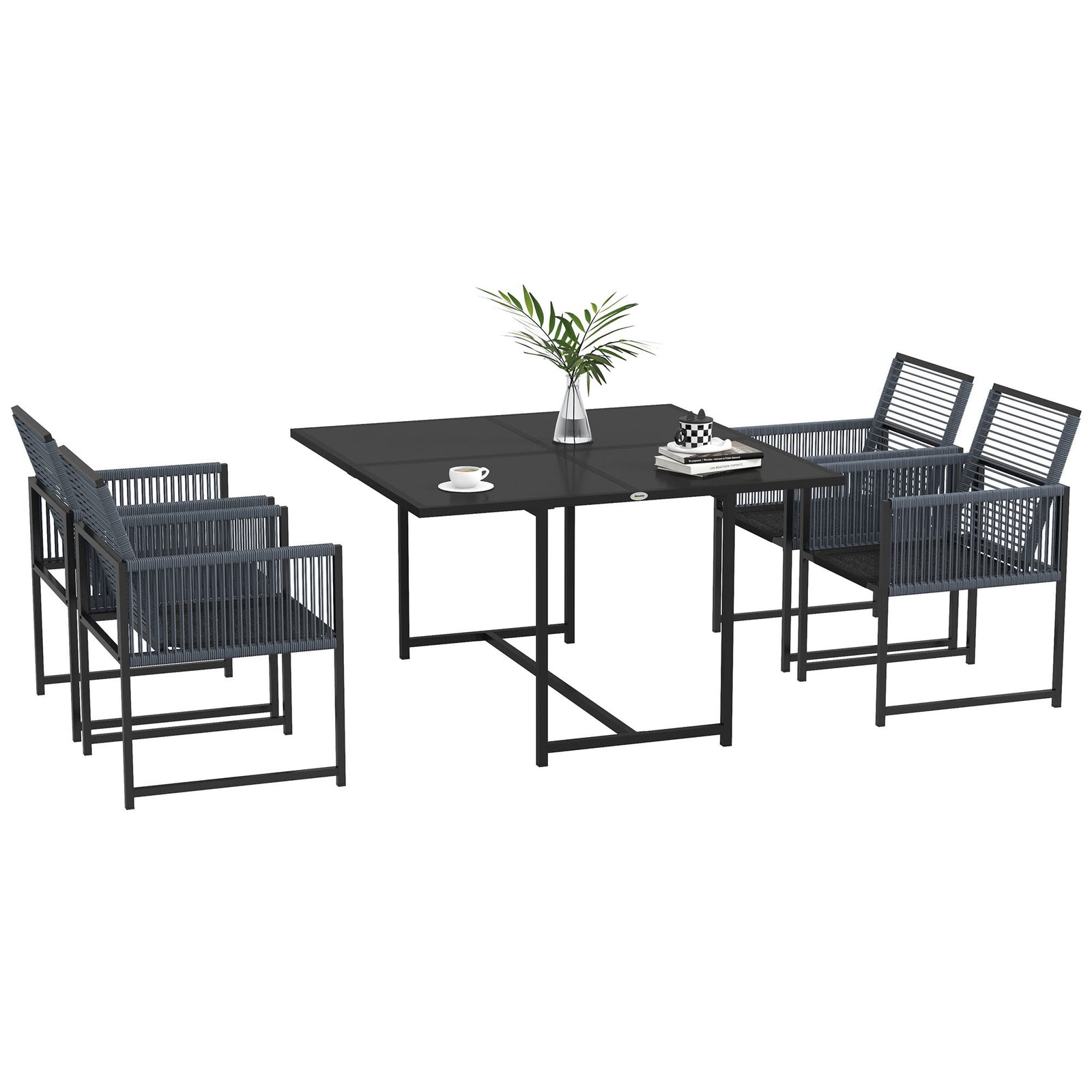 5 Pieces Patio Dining Set Table And Chairs Dark Grey