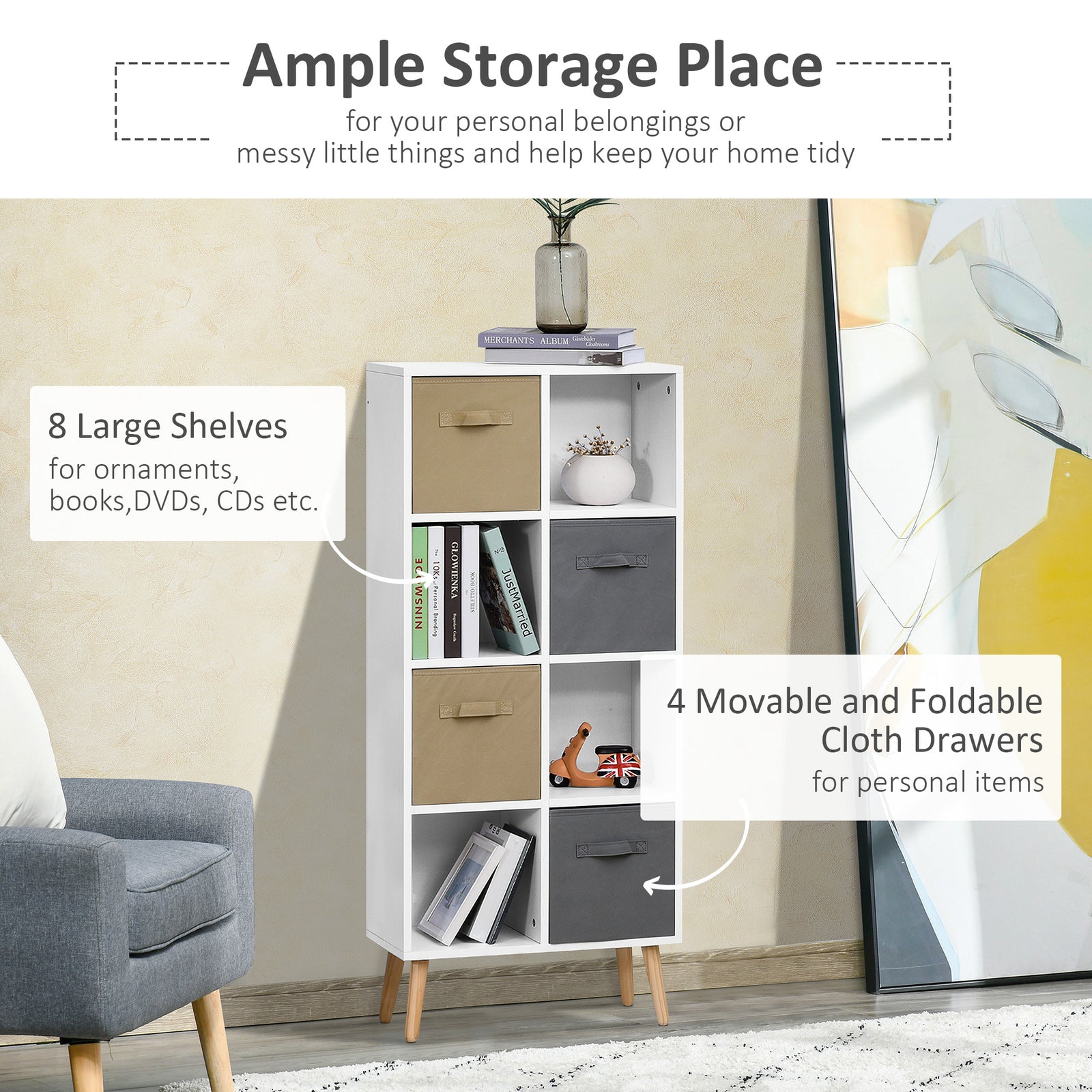 HOMCOM 123 X 55cm Freestanding 8 Cube Storage Cabinet Unit Bookcase