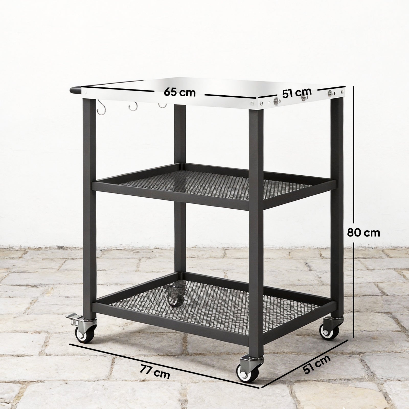 Outsunny Outdoor Grill Cart, Pizza Oven Stand With Adjustable Shelf, Hooks