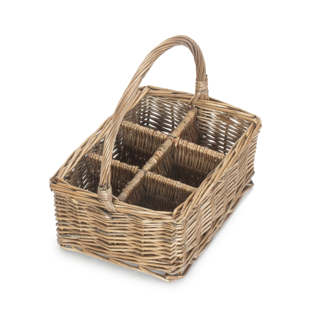 Wicker Antique Wash Rectangular 6 Section Cutlery Basket