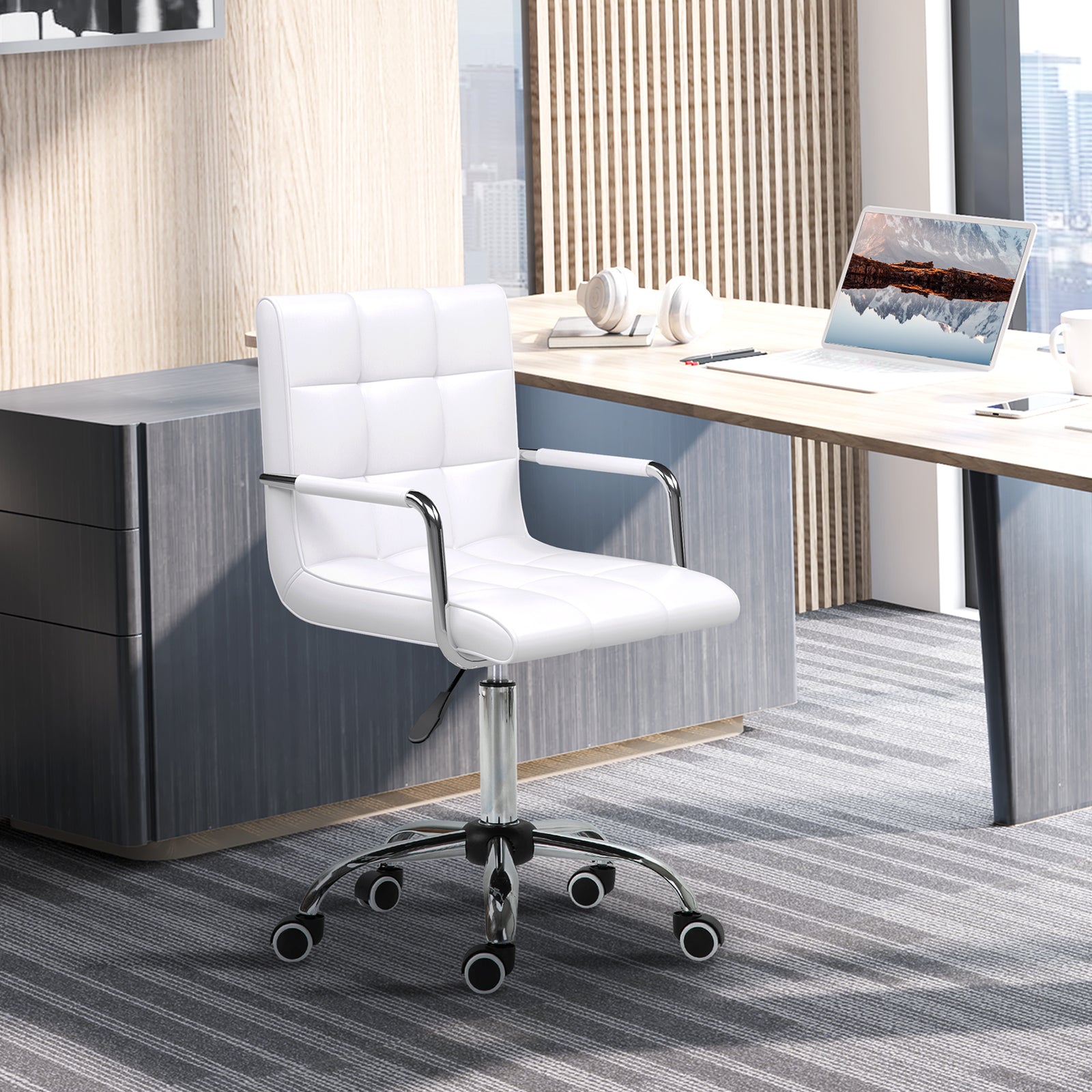 Mid Back Pu Office Chair Swivel | White