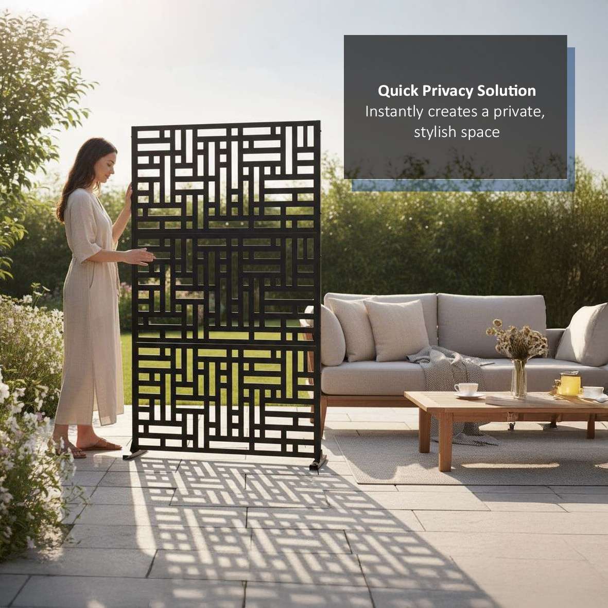 Metal Outdoor Privacy Screen 90cm X 180cm - Maze | 180cm x 90cm | Black