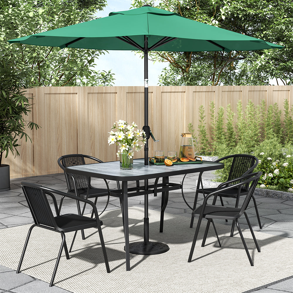 5 Pcs Garden Dining Set Coffee Table With Pe Rattan Chairs with Parasol Hole