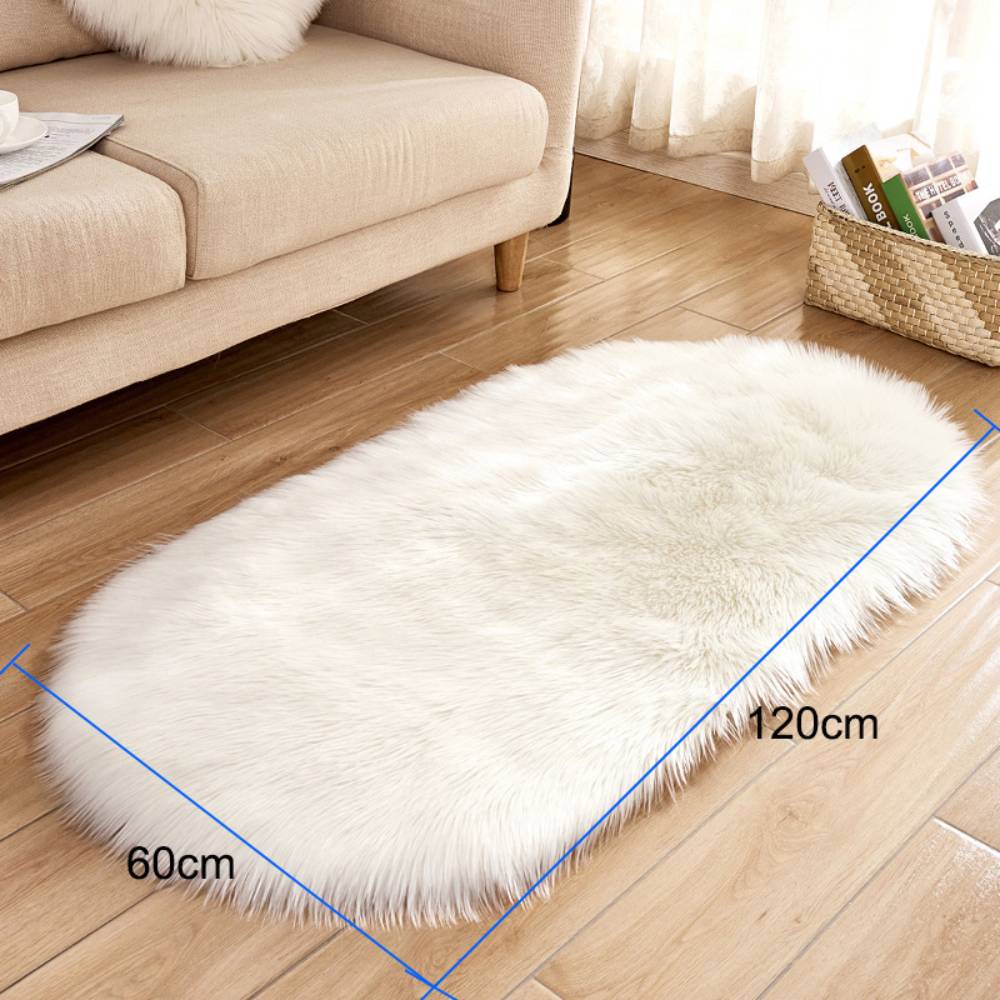 Oval Fluffy Shaggy Area Rug Super Soft Plush Carpet For Bedroom | Large | White