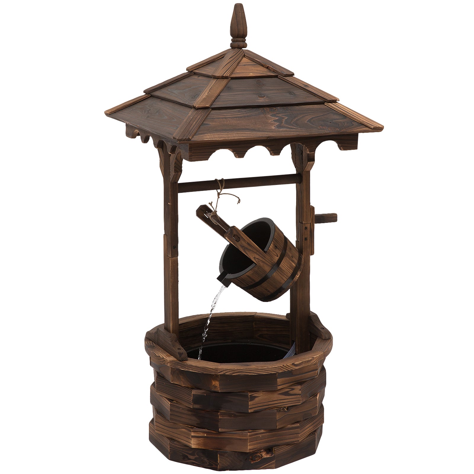 Wood Wishing Well Fountain With Pump, Garden Ornament