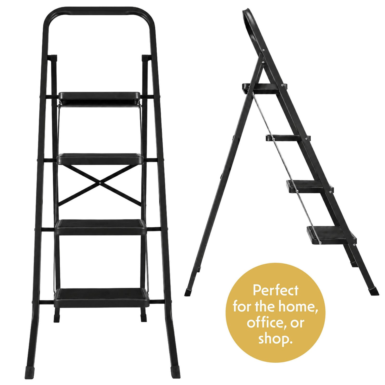 4 Step Ladder Heavy-duty Steel Folding Step Stool 150kg Capacity | Black