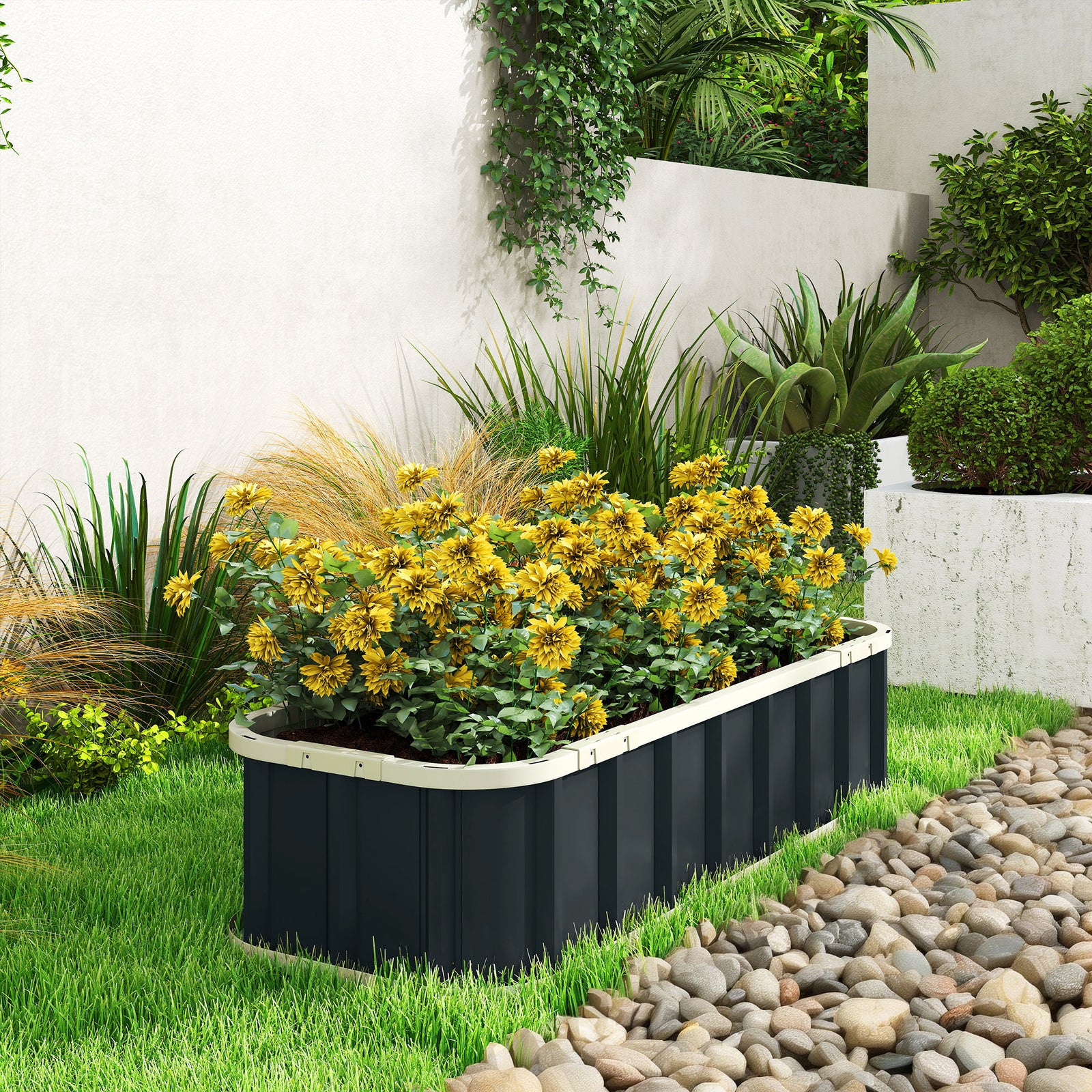 Galvanised Raised Garden Bed With Gloves | M | Dark Grey