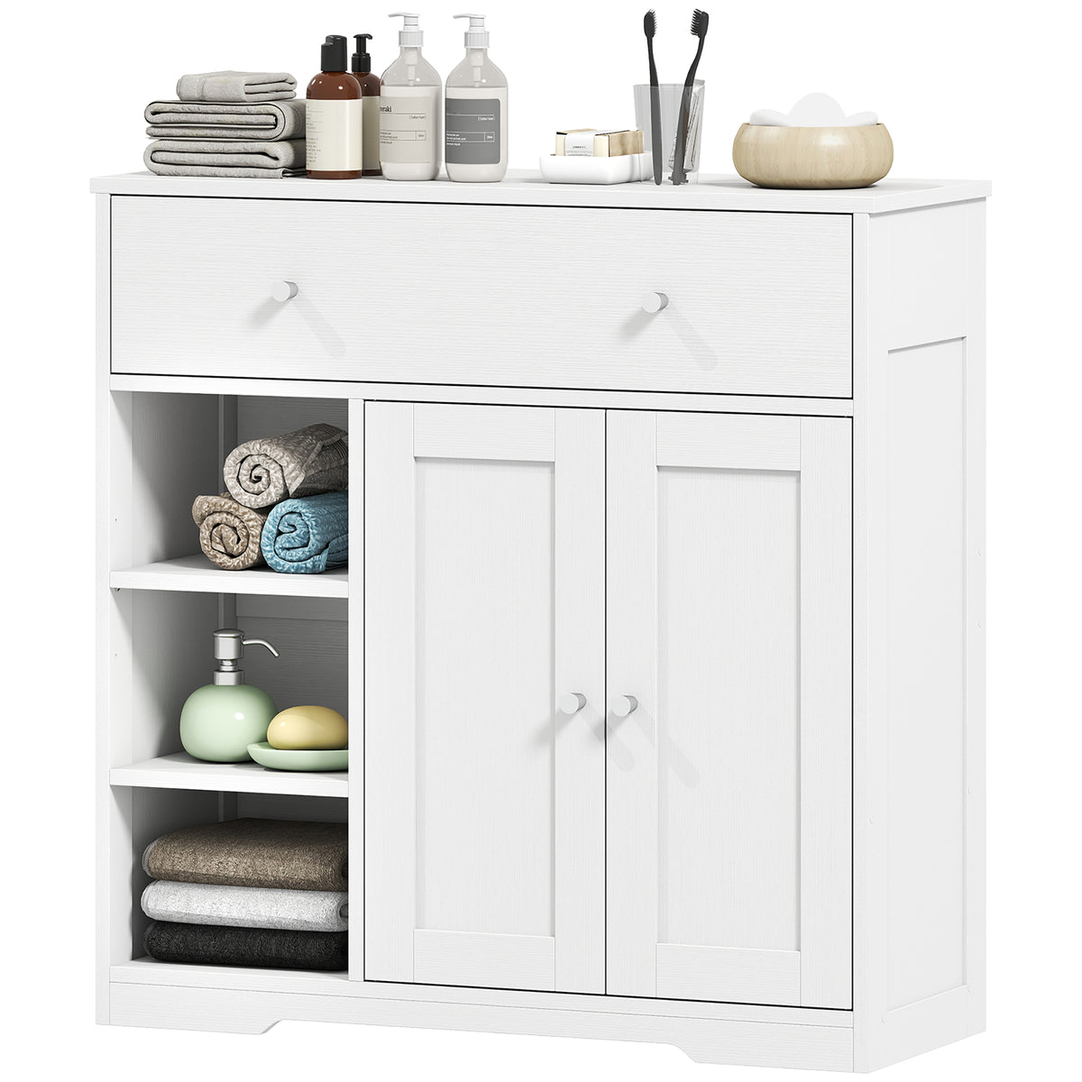 HOMCOM Bathroom Floor Cabinet, Bathroom Cabinet With Drawer And Door, White