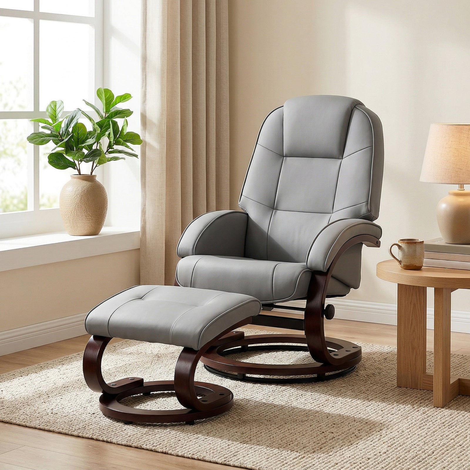 Recliner Chair With Footstool, Swivel Recliner Armchair | Grey