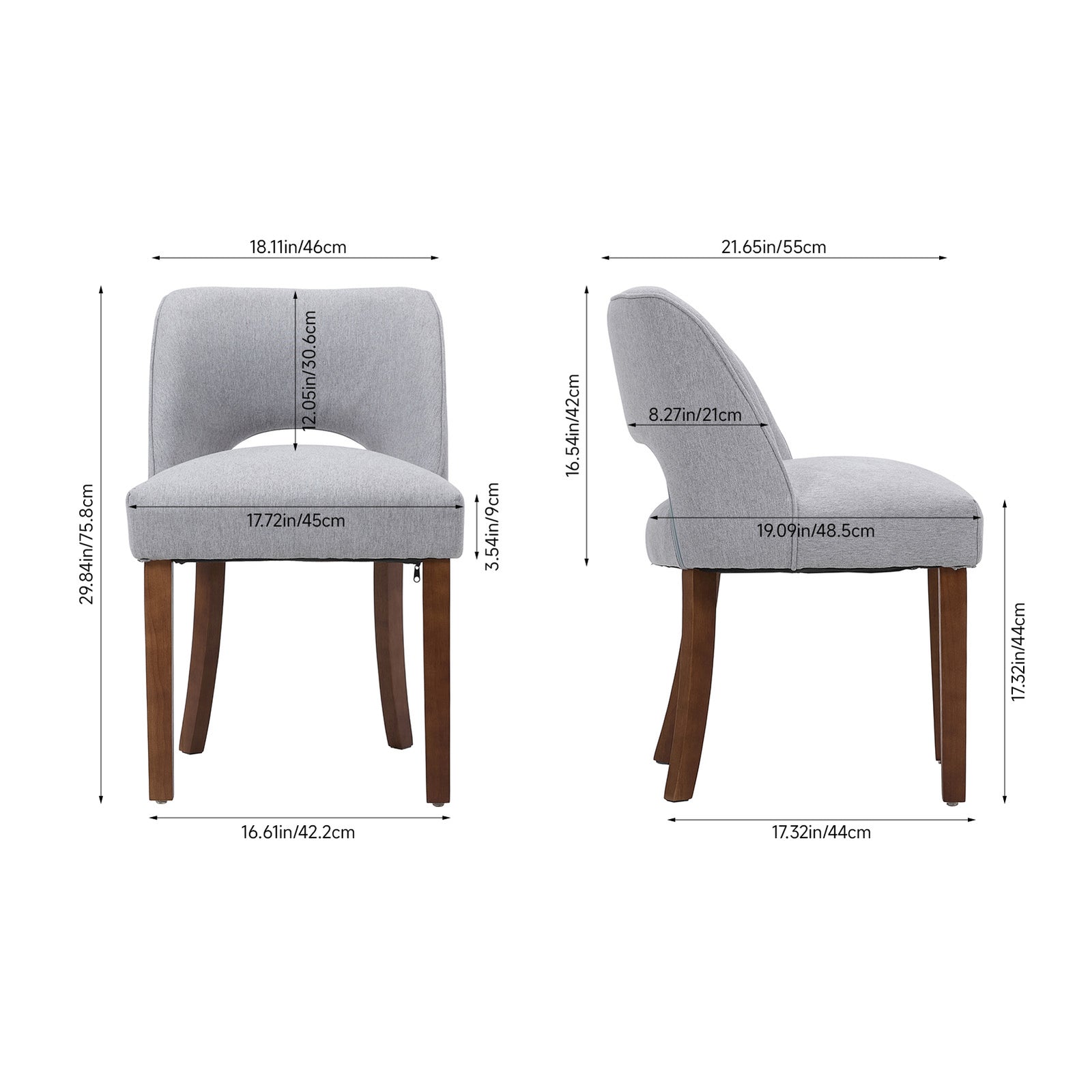 Set Of 2 Chenille Upholstered Dining Chairs | Grey
