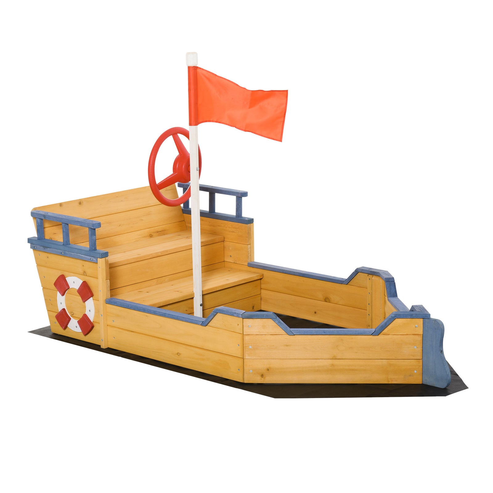 Kids Wooden Sandbox Pirate Ship Sandboat W/ Bench Seat Storage Space