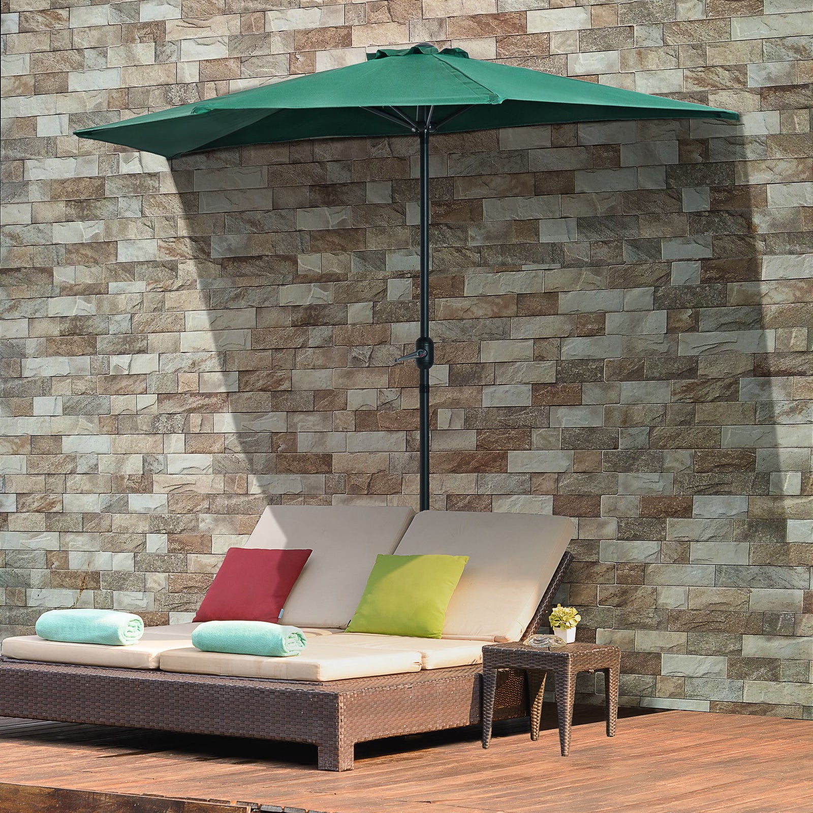 2.7m Half Round Parasol Balcony Shade | Green