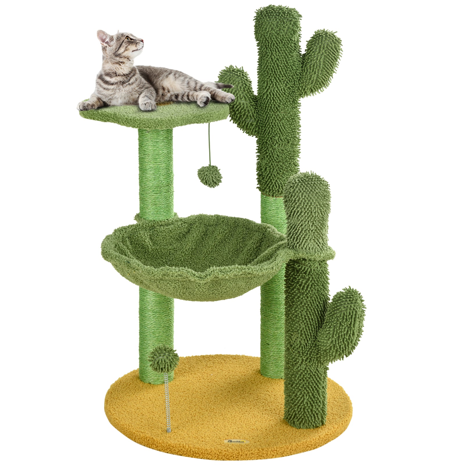 Cactus Tree For Indoor Cats, Modern Cat Tower With Hammock, Green
