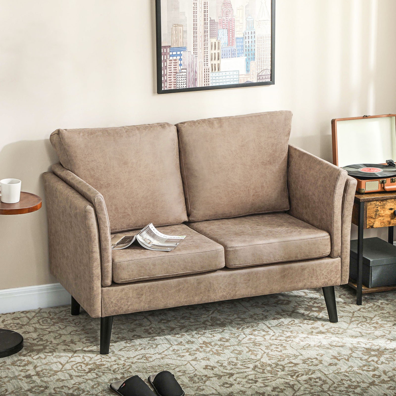 Small Sofa, Loveseat Sofa For Bedroom, Home Office | Brown