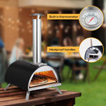 Gas & Wood Fuel Pizza Oven Built-in Thermometer & Pizza Paddle Black/silver