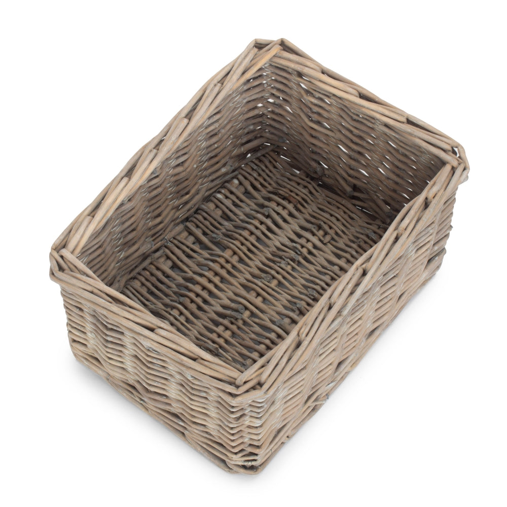 Small Wicker Grey Wash Storage Tray | Small | Gray