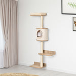 Wall-mounted Cat Tree Shelter W/ Cat House, Bed, Scratching Post - Beige