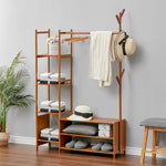 Bamboo Freestanding Clothes Rack Garment Organizer With Storage Shelves For Closet Or Bedroom | Small | Brown