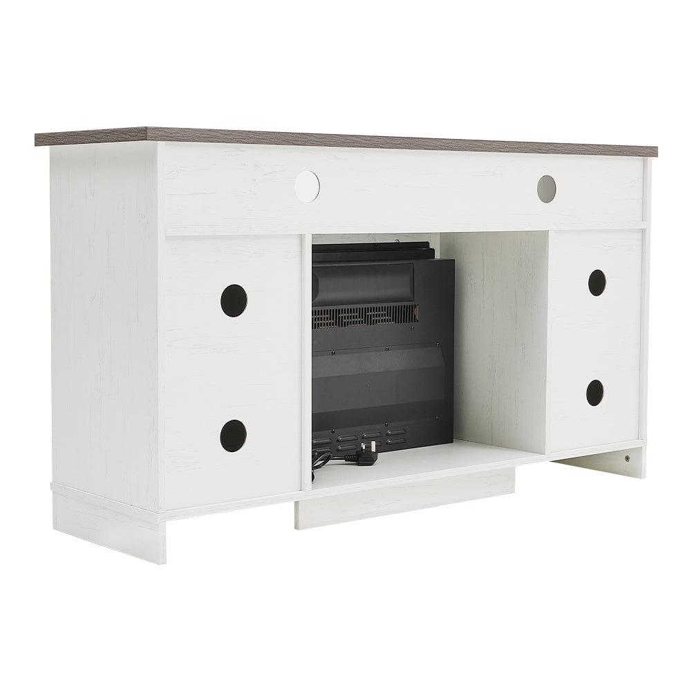Electric Fireplace Suite, Black Fire With White Tv Stand Surround, Timer & Remote Control